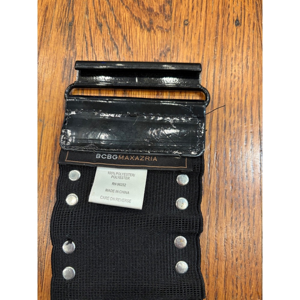 BCBGMAXAZRIA Studded Wide Waist Belt Black Pyramid Studs Elastic L/XL Y2K 90s - Picture 3 of 5